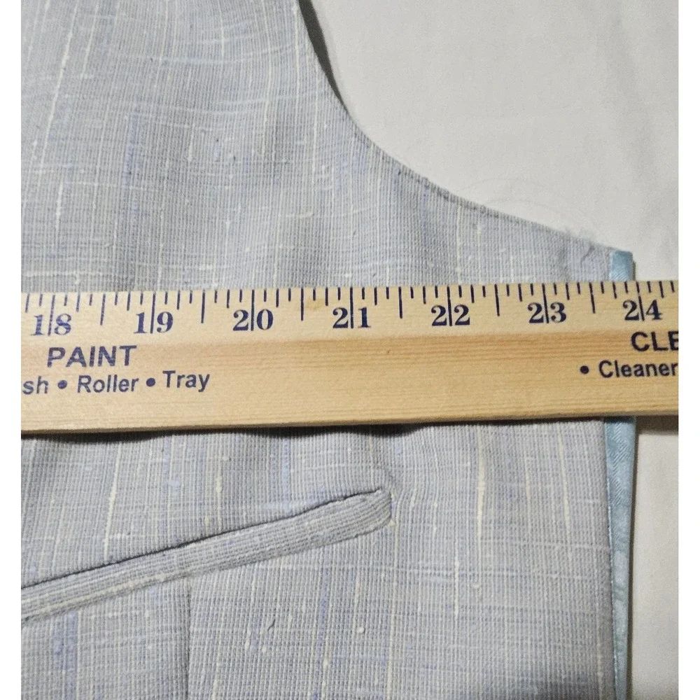Vtg Rubin Bros 3 Piece Suit Mens 48L Blue Slub Texture Blazer Vest Pants 44x29